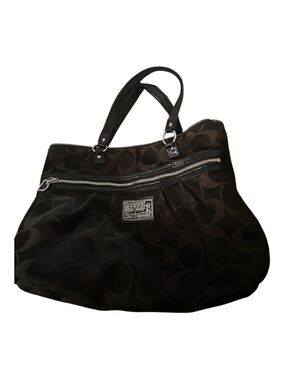 Coach Black Signature Logo Tote with Front Zip